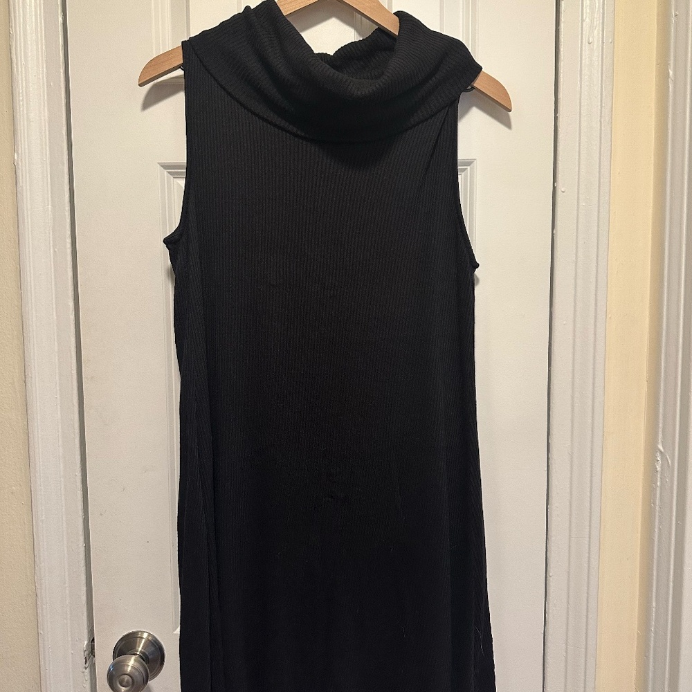 Francesca's Cosette Black Cowl Foldover Neck Sweater Dress - Small